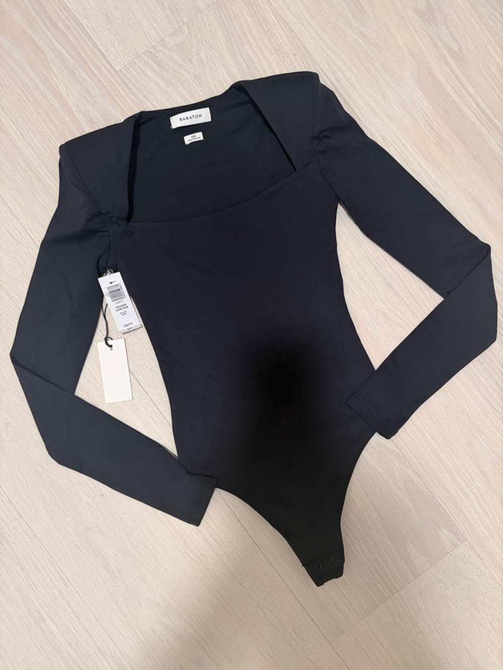 Babaton Black Square Neck Long Sleeve Bodysuit